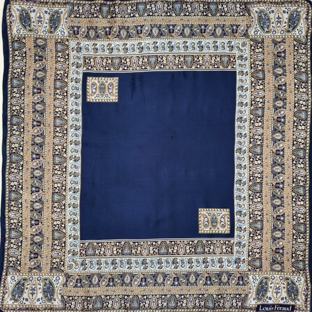 Louis Feraud Navy Blue Paisley Scarf